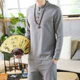 Chinese Linen Men's Sports Two Piece Party Suit Street Fashion Long Sleeve Trousers Beachwear Men's Suit