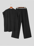 Men Sets Muslim Clothing O-neck Short Sleeve T Shirt & Wide Leg Pants Two Pieces Solid Baggy Men Casual Suits