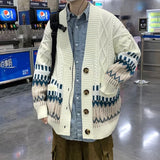 Autumn Loose Cardigan Sweaters Fashion Retro All-match Outwear Sweaters Men V-neck Plaid Casual Oversized Button Sweater