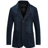 Blazers Jacket Men Casual Denim Slim Pocket Splicing Coat Men's Long Sleeve Single-Breasted Turn-down Collar Blazers Jacket