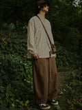 Vintage Setup Men's Set Cargo Pants Wide Leg Trousers Male Sets Japanese Vest Striped Shirt Wide Pants Men Tank Top