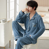 Men's Pajama Set Long Sleeve Trouser Men Autumn Winter Sleepwear Cotton Pyjamas Male Casual Loungewear Home Clothes 2 Piece Suit