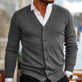 Foesce New Men's V-neck Knitted Cardigan Sweater Spring Autumn Fashion Casual Long Sleeve Warm Sweater Solid Color Buckle Versatile Top