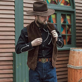 Cowboy Style Vintage Waistcoats Mens Knitted V Neck Single Breasted Vest Jackets For Men Fashion Sleeveless Knit Coat Streetwear