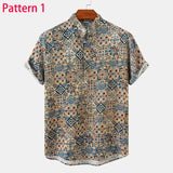 Foesce Summer New Short Sleeve Floral Hawaiian Shirt Men Half Placket Collar Beach Shirt Men Casual Holiday Vacation Clothing 3XL