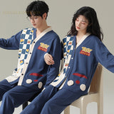 Spring Autumn Cotton Cartoon Print Couple Pajama Sets Pyjamas Kawaii Sleep Loungewear Plaid Sleepwear Suits Pajamas for Lovers