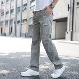 Big Size 6XL Men's Cargo Trousers Straight Leg Work Pants Men Cotton Casual Loose Spring Summer Wide Overalls Male Multi Pockets