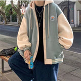 Men's Hoodies Autumn Winter Stitching Single-breasted Hooded Buttons Pockets Cardigan Sweater Loose Jacket Coat Sweatshirt