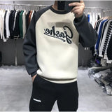 Foesce Autumn Winter Preppy Shirt Men's Color Blocked Velvet Sweatshirt Fashionable O-Neck Casual Streetwear Loose Warm Thick Top