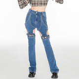 High Quality Casual Boot Cut Jeans high fashion Flares cut out Bell Bottom pants Pantseans