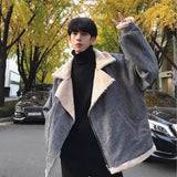 Foesce Lamb Wool Padded Jacket Autumn Winter Plush Zipper Lapel Top Men's Korean Streetwear Handsome Warm Thicken Coat