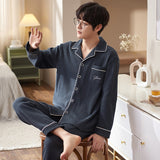 Men's Pajama Set Long Sleeve Trouser Men Autumn Winter Sleepwear Cotton Pyjamas Male Casual Loungewear Home Clothes 2 Piece Suit