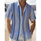 Summer Beach Shirt Mens Casual Striped Print Short Sleeve Loose Tops Cardigan Men's Clothes Leisure Lapel Shirts Streetwear