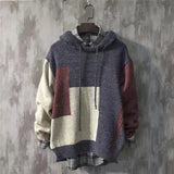 Foesce Fashion Hooded Knitted Spliced Asymmetrical Sweater Men's Clothing Autumn Loose New Casual Pullovers warm Tops