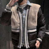 Fake Two Pieces Lamb Wool Jacket Thickened Short Mens Parka Homme Letter Coat Men Streetwear Casual Warm Winter Jacket Men