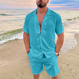 Summer Men's Suits Casual Two Piece Sets for Men Beach Cotton Linen Hawaiian Shirt Man Short Sleeve Button Shirt Shorts Outfits