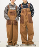 Foesce Overalls Orange Brown Suspender Pants Two-Sided Wear Couple Jumpsuits  Loose Straight Cargo Pants Japanese Artistic Jumpsuits Pa