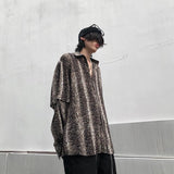 Harajuku vintage leopard shirt men women's design drape loose detachable fake two long-sleeved shirts punk goth hip hop blouse