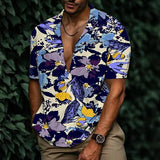 Foesce Fashion Floral Printed Short Sleeve Shirts Men Spring Summer Casual Loose Turn-down Collar Buttoned Cardigan Shirt Men's Clothes