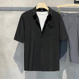 Summer Cool Men Short-sleeved Shirt Anti-wrinkle Solid Color Fashion office Casual Loose Button Pocket Shirt Male Clothing Top