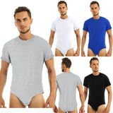 Mens Adults Press Crotch T-shirt Bodysuit One Piece Lingerie Adult Babies Diaper Lovers Pajamas Round Neck Short Sleeves Romper