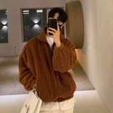 Winter Thickened Corduroy Jacket Men Warm Fashion Retro Wool Jacket Men Korean Loose Thick Short Coat Men Oversize Woolen Coat