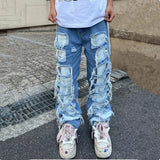 Foesce Ropa Grunge Y2K Streetwear Baggy Stacked Ripped Jeans Pants Men Clothing Straight Washed Blue Denim Trousers Pantaloni Uomo