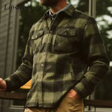 Vintage Plaid Print Outerwear Jacket For Mens Casual Long Sleeve Single Breasted Cardigan Men Classic Loose Lapel Jackets Coats