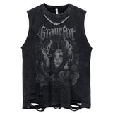 5 Designs Men's Vest Gothic Style Crop Top Punk Heavy Metal Cropped Casual Harajuku Demon Black Vintage Washed Summer Streetwear