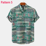 Foesce Summer New Short Sleeve Floral Hawaiian Shirt Men Half Placket Collar Beach Shirt Men Casual Holiday Vacation Clothing 3XL