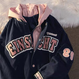 Foesce Loose Jacket Men Women Letter Print Vintage Baseball Jersey Embroidered Jacket