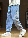 Foesce New Men's Jeans Baggy Pants Fashion Bear Patchwork Wide  Leg Denim Joggers Men Hip Hop Streetwear Straight Jean Trousers