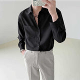 Foesce Spring New Senior Long Sleeve Button Down Shirts for Men Korean Fashion Loose Drape Solid Color All-match Men's Shirt Blouse