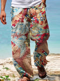 Foesce Summer Men Baggy Pants Casual Printed Design Wide Leg Trousers Retro Vintage Beach Hawaiian Plus Size Loose Pants Man Streetwear