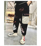 Boys KidsTrendy Letter Design Ribbon Trousers Pants Casual Cotton Multi-Pocket Cargo Pants Boy Hip Hop