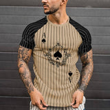 Men T-Shirt Summer Oversized T-Shirt Fashion Solid Color Striped Spades Print Shirt Card Pattern Casual Street Short Male Tops