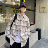 Foesce  Spring Autumn Plaid Tweed Men Shirt Coat Long Sleeve Loose Casual Cardigan Fashion Blouses Brand Male Clothing