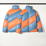 High Street Kanye Thick Jacket Spiral Color-block Faux Leather Padded Jacket Men Women Zip Coat