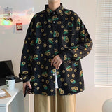 High street dark tide brand full print Daisy old denim shirt Hong Kong Style loose long sleeve shirt for men and women