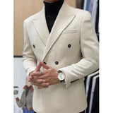 Corduroy Double Breasted Retro Blazer Hombre Casual  Coat Slim Long Sleeve Gentleman Suit Blazers Chaquetas Hombre De Vestir