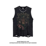 5 Designs Men's Vest Gothic Style Crop Top Punk Heavy Metal Cropped Casual Harajuku Demon Black Vintage Washed Summer Streetwear