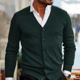 Foesce New Men's V-neck Knitted Cardigan Sweater Spring Autumn Fashion Casual Long Sleeve Warm Sweater Solid Color Buckle Versatile Top