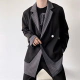 Foesce Dark Black Stitching Small Jacket Male Korean Version Casual Temperament Design Sense Niche Blazers Coat Y2K