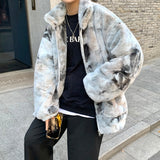 Foesce Lamb Wool Coat Men's Tie Dye Unisex Soft Thicken Warm Male Jackets Fashion Winter New Brand Large Size Parkas