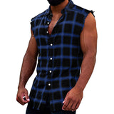 5 Colors Hot Sale Men's Summer Shirts Fashion Casual Plaid Print Buckle Sanding Sleeveless T Shirt Vest Simple Daily Tops