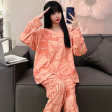 Big Size Pajamas Set for Couple Autumn Long-sleeved Pants Two Piece Sleepwear Spring Plus Size Loungewear Cotton Nightwear New