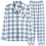 Long Sleeve Cardigan Sleepwear Clothes with Long Trousers Two Piece Sets Ladies Plaid Design Shirt Pajamas Home Pyjamas Women