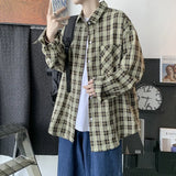 Foesce Plaid Long Sleeve Shirts Men Loose autumn Korean Chic Coat Checker Blouses Single Breasted Harajuku Jackets