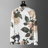 Autumn Flower Shirts Men Long Sleeve Slim Casual Shirt Business Formal Dress Shirts Social Party Tuxedo Camisa Masculina