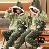 Foesce Couple Pajamas Set Women Men Thicken Pyjamas Winter Warm Anime Bear Kawaii Sleepwear Korean Loose Lovers Homewear Pijamas Suit